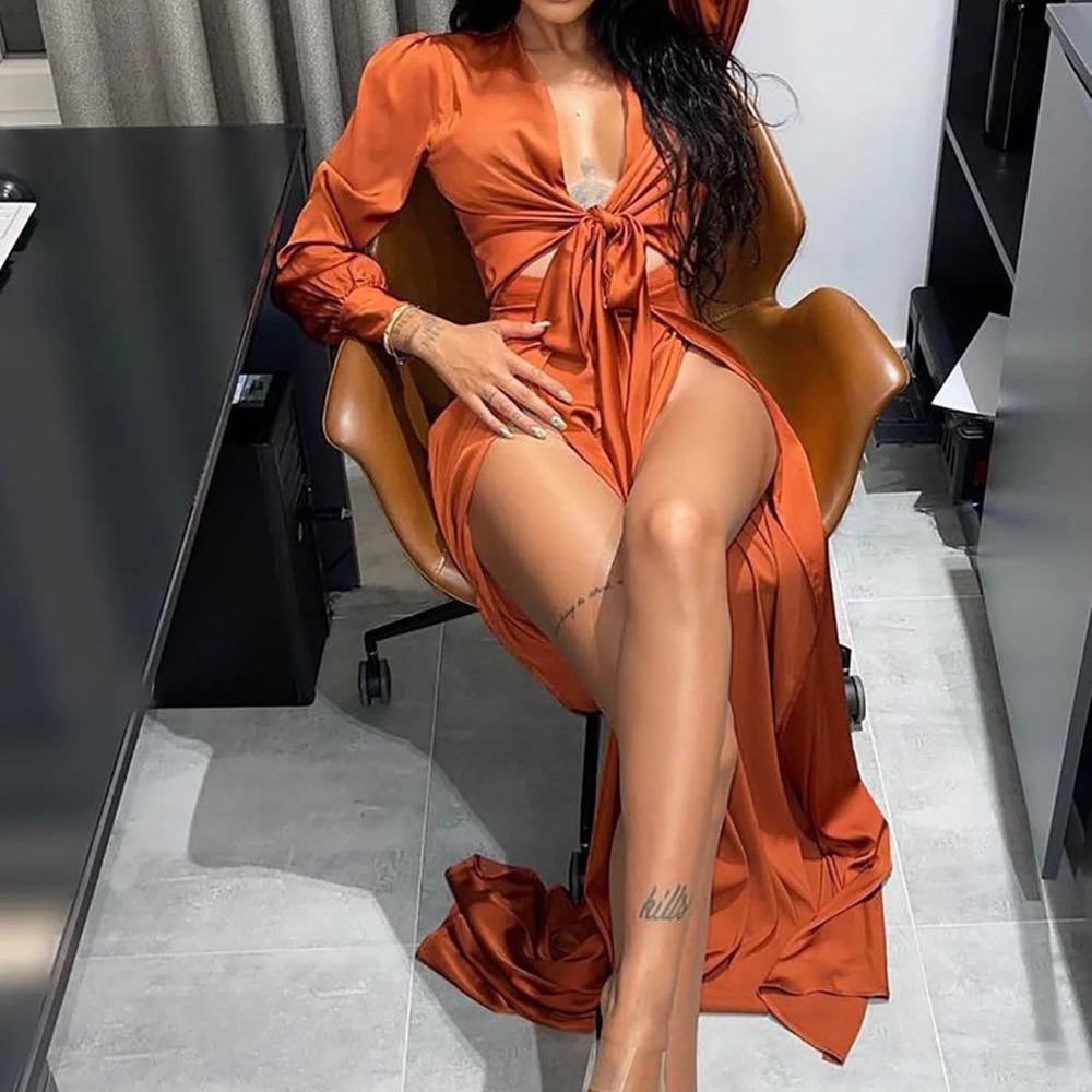 Satin Silk feeling Sexy Dress Size Large Bronze color